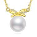 TOUPOP 14k Gold Pearl Necklace with Bow/Heart/Dolphin Pendant-0-0