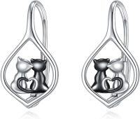 wholesale 925 Sterling Silver Cat Heart Teardrop Dangle Drop Hoop Earrings for Women Gifts-Cat 2