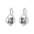 wholesale 925 Sterling Silver Two Tone Kissing Cats Heart Drop Earrings For Women-0-0