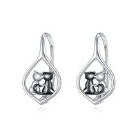 wholesale 925 Sterling Silver Two Tone Kissing Cats Heart Drop Earrings For Women-Cat 2