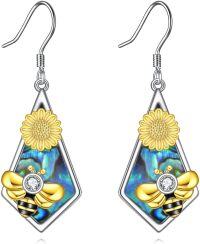 wholesale 925 Sterling Silver Bee & Sunflower Abalone Shell Dangle Drop Earrings Fashion  for Women-Bee Ⅱ-Abalone