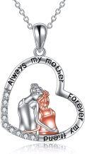wholesale 925 Sterling Silver Heart-Shaped Pendant with Cubic Zirconia and Engraved Message Always My Mother Forever My Friend - Perfect Gift for Mom-0-0
