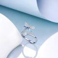 wholesale S925 Sterling Silver with Austrian Crystals Light Sapphire Dragonfly Water Droplet Adjustable Wavy Bond Ring 3.2g, Elegant Gift for Women-0-2