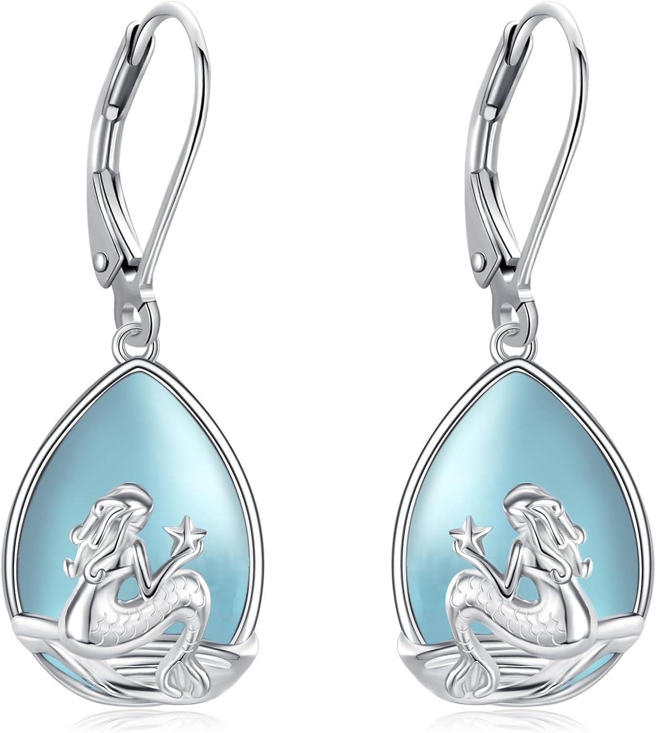 Sterling Silver Mermaid Dangle Earrings Jewelry Gifts for Women-0-0