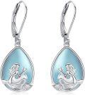 wholesale 925 Sterling Silver Teardrop Blue Agate Mermaid Drop Earrings Gift for Her-0-0