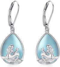 wholesale 925 Sterling Silver Teardrop Blue Agate Mermaid Drop Earrings Gift for Her-Aquamarine