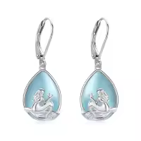 wholesale 925 Sterling Silver Teardrop Blue Agate Mermaid Drop Earrings Gift for Her-Aquamarine