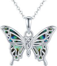 wholesale 925 Sterling Silver Butterfly Necklace with Abalone Shell Inlay Pendant s for Women Girls Valentine's Day Christmas-A-Abalone Shell - Green