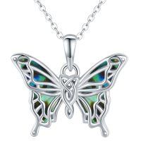 wholesale 925 Sterling Silver Butterfly Necklace with Abalone Shell Inlay Pendant s for Women Girls Valentine's Day Christmas-A-Abalone Shell - Green