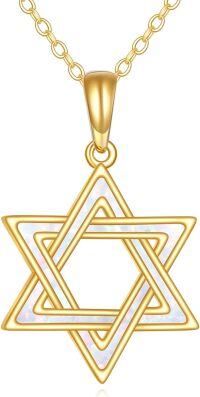 wholesale 14K Yellow Gold White Opal Star of David Necklace Pendant  for Women-Gold Opal Star of David
