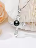 TOUPOP Sterling Silver Black Pearls Cross Necklace Women's Jewelry Gift-0-1