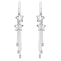 wholesale 925 Sterling Silver Moon Star Threader Earrings Wholesale w/ Tassel Chain for Women & Teens - Hypoallergenic-Lucky Star Silver