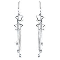 wholesale 925 Sterling Silver Moon Star Threader Earrings w/ Tassel Chain for Women & Teens - Hypoallergenic-Lucky Star Silver