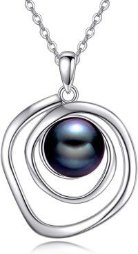 wholesale Sterling Silver White Black Pink Turquoise White Opal Rose Gold Pearl Necklace for Women-Black Pearl