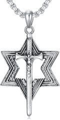 wholesale 925 Sterling Silver Protection Pendant with Star of David and Cross Charm on Box Chain Necklace for Men & Women-0-0