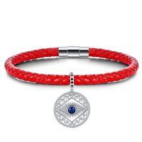 wholesale 925 Sterling Silver Evil Eye Bracelet Wholesale With Red Braided Leather-Evil Eye-8 Inch