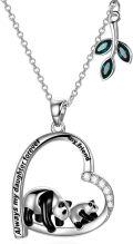 wholesale 925 Sterling Silver & Green Crystal Panda Heart Pendant Necklace for Daughter, Mum Gift, 23.5x21mm, 45cm Chain, Engraved, SGS Certified, Hypoallergenic-0-0