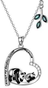wholesale 925 Sterling Silver & Green Crystal Panda Heart Pendant Necklace for Daughter, Mum Gift, 23.5x21mm, 45cm Chain, Engraved, SGS Certified, Hypoallergenic-Always My Daughter Forever