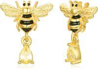 wholesale 925 Sterling Silver Bee Drop Dangle Earrings with Cubic Zirconia for Women Girls-bees-bees