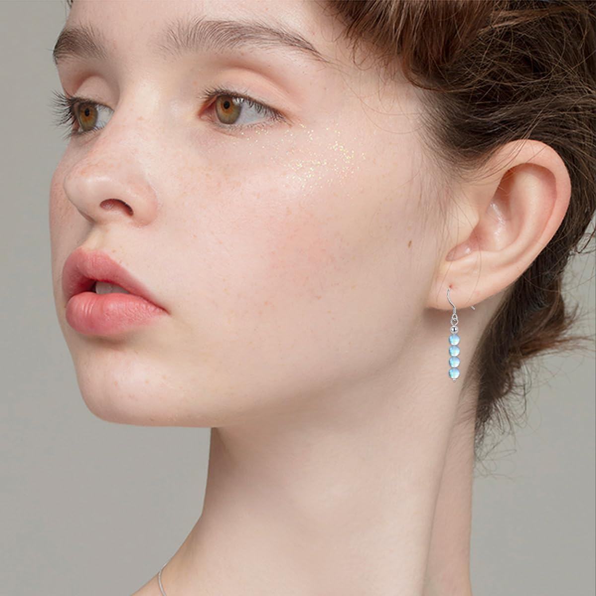 wholesale 925 Sterling Silver Rainbow Moonstone Drop Earring Set with 3 Balls and Twist Design-0-3