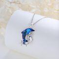 wholesale 925 Sterling Silver Blue Crystal Dolphin & Starfish Pendant Necklace for Women-0-1