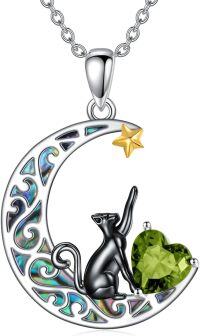 wholesale 925 Sterling Silver 12 Birthstones Black Cat Necklace for Women-Aug.