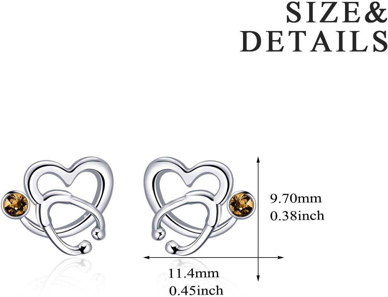 Sterling Silver Austria Crystal Nurse Earrings Stethoscope Studs Graduation Gifts for RN Doctor Medical Student-0-5