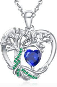 wholesale 925 Sterling Silver Birthstone Tree of Life Heart Pendant Necklace for Women-09 Sep