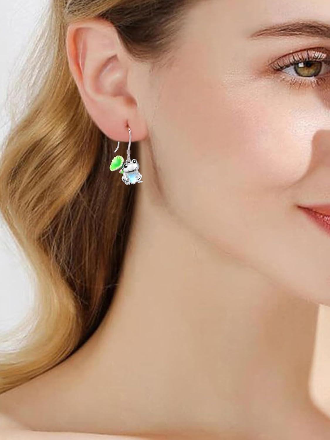 wholesale 925 Sterling Silver Frog Heart Moonstone Drop Earrings for Women-0-3
