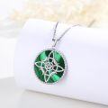 wholesale 925 Sterling Silver Celtic Pentagram Green Malachite Pendant Necklace-0-4