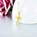 wholesale 14K Solid Gold Cross Necklace for Women Delicate Italian Diamond-cut Pendant 16-18-0-2