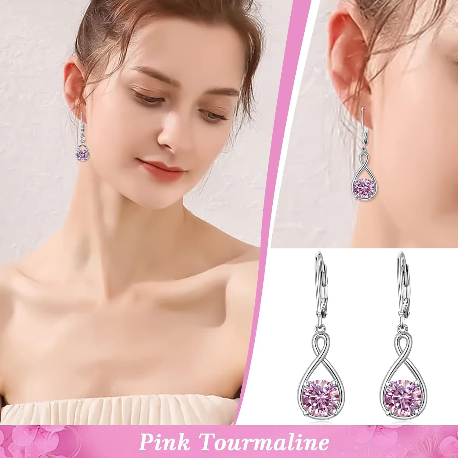 Sterling Silver Birthstone Dangle Drop Earrings Infinity Valentine s Day Jewelry Gifts for Women Girls-0-2