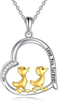 wholesale 925 Sterling Silver Duck Pendant Love You Forever Necklace for Women Girls-duck