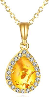 wholesale 14K Gold Amber Necklace For Women 14k Gold Teardrop Necklace Gold Jewelry Gift For Women (amber)-amber