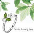 wholesale  925 Sterling Silver with Simulated Peridot Green Crystals Dancing Butterfly Adjustable Sparkly Ring Size 6 Elegant Gift for Women-0-2