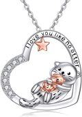 wholesale 925 Sterling Silver I Love You Like No Otter Heart Pendant Necklace for Mom and Daughter Gifts-0-0