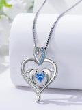 wholesale 925 Sterling Silver Heart Dolphin Blue Crystal Pendant Necklace for Women Girls Gifts-0-2
