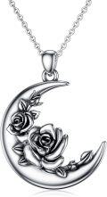 wholesale S925 Sterling Silver Moon Crescent Shape Rose Flower Pendant Necklace for Women Birth Month Gifts Her Birthday Jewelry-0-0