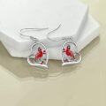 wholesale 925 Sterling Silver Heart-Shaped Red Cardinal Drop Earrings-0-3