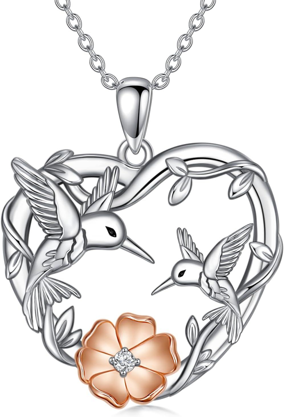 Sterling Silver Turquoise Diamond Hummingbird Pendant Necklace-0-0