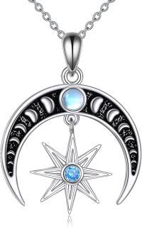 wholesale 925 Sterling Silver Moonstone Crescent Moon & Star Pendant Necklace-Moon Phase Necklace
