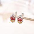 wholesale 925 Sterling Silver Red & Yellow Tulip Flower Huggie Hoop Earrings for Women Girls-0-1