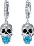 wholesale 925 Silver Skull Hook Earrings 14mm Punk Rock Halloween Jewelry Gift for Women Men-0-0