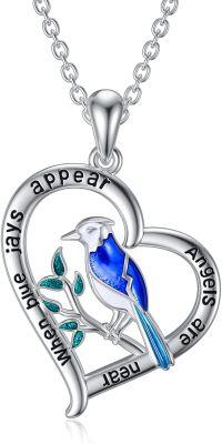 wholesale 925 Sterling Silver Heart-Shaped Blue Jay Bird Pendant Necklace - Love Gift for Women and Moms-Blue Jay