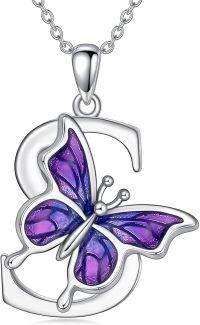 wholesale Sterling Silver Purple Butterfly A Z 26 Letters Pendant Necklace-Letter S-Letter S
