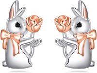 wholesale 925 Sterling Silver Rabbit Rose Bow Tie Stud Earrings for Women-bunny earrings flower