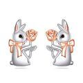 wholesale 925 Sterling Silver Rabbit Holding Rose Flower Rose Gold Bow Stud Earrings-0-0