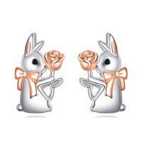 wholesale 925 Sterling Silver Bunny Earrings Wholesale With Rose Bow-bunny earrings flower