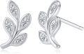 wholesale 14k Gold Plated 925 Sterling Silver Post Cubic Zirconia Leaf Stud Earrings for Women-0-0
