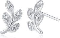 wholesale 14k Gold Plated 925 Sterling Silver Post Cubic Zirconia Leaf Stud Earrings for Women-